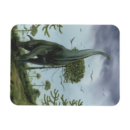  dinosaurussen, Sauroposeidon met vogels die vlieg Magneet (Horizontaal)