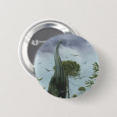 dinosaurussen, Sauroposeidon met vogels die vlieg Ronde Button 5,7 Cm (Voorkant /achterkant)