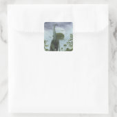  dinosaurussen, Sauroposeidon met vogels die vlieg Vierkante Sticker (Tas)