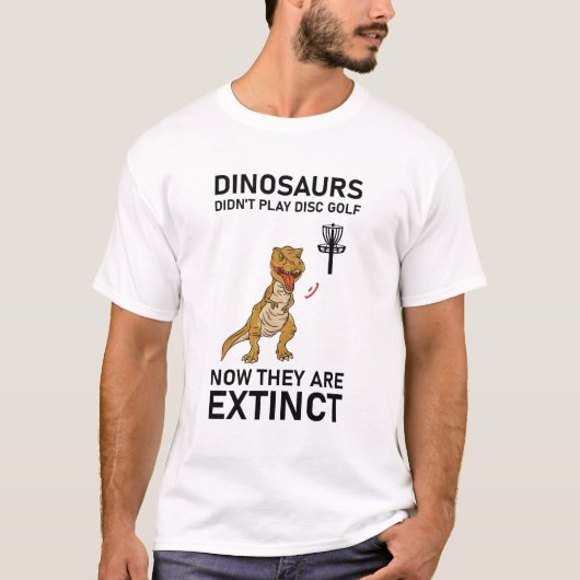 Dinosaurussen speelden nu niet meer op disc golf t-shirt (Voorkant)