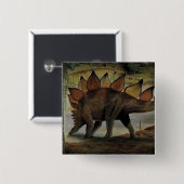 dinosaurussen, Stegosaurus, staart met pieken Vierkante Button 5,1 Cm (Voorkant /achterkant)