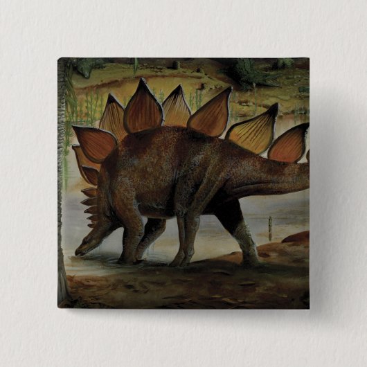 dinosaurussen, Stegosaurus, staart met pieken Vierkante Button 5,1 Cm (Voorkant)