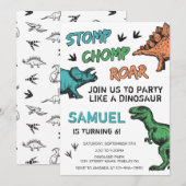 Dinosaurussen Stomp Chomp Roar Birthday Party, elk Kaart (Voorkant / Achterkant)