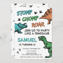 Dinosaurussen Stomp Chomp Roar Birthday Party, elk Kaart