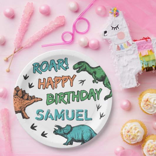 Dinosaurussen Stomp Chomp Roar Birthday Party, elk Papieren Bordje (Feest)