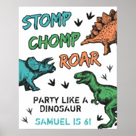 Dinosaurussen Stomp Chomp Roar Birthday Party, elk Poster