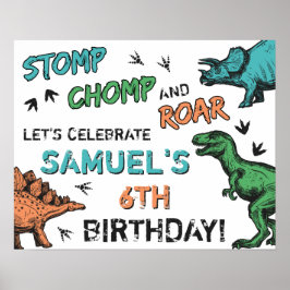 Dinosaurussen Stomp Chomp Roar Birthday Party, elk Poster