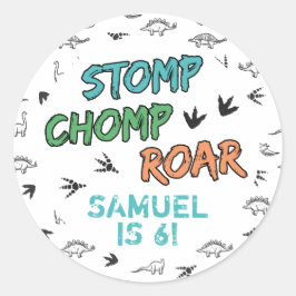 Dinosaurussen Stomp Chomp Roar Birthday Party, elk Ronde Sticker