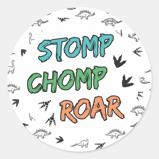 Dinosaurussen Stomp Chomp Roar Birthday Party, elk Ronde Sticker (Voorkant)