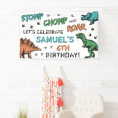 Dinosaurussen Stomp Chomp Roar Birthday Party, elk Spandoek (Insitu)