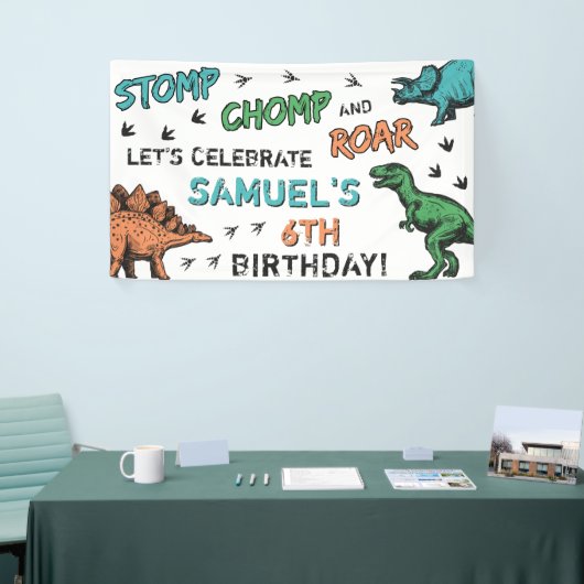 Dinosaurussen Stomp Chomp Roar Birthday Party, elk Spandoek (Beurs)