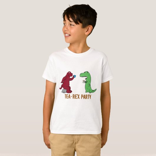 Dinosaurussen T-Rex Tea Party Grappig ontwerp Dino T-shirt (Voorkant volledig)