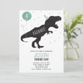Dinosaurussen T-Rex Verjaardagsfeest Uitnodigen Kaart (Staand voorkant)