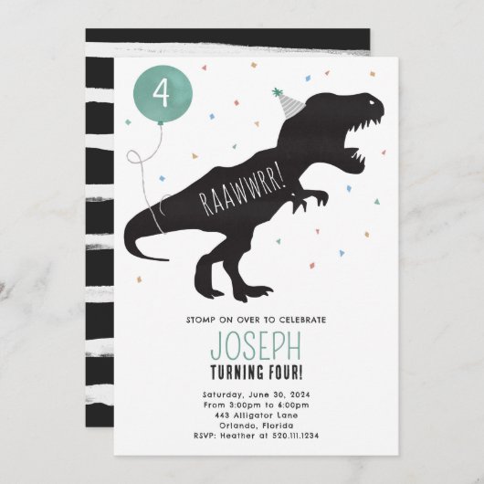 Dinosaurussen T-Rex Verjaardagsfeest Uitnodigen Kaart (Voorkant / Achterkant)