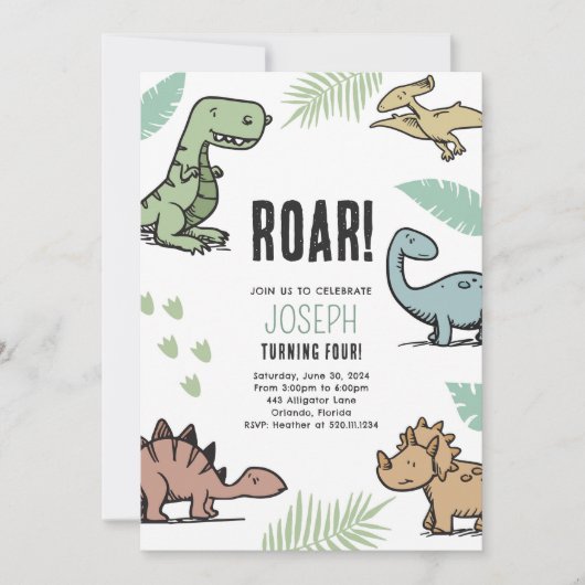 Dinosaurussen T-Rex Verjaardagsfeest Uitnodigen Kaart (Voorkant)