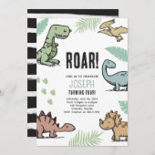 Dinosaurussen T-Rex Verjaardagsfeest Uitnodigen Kaart (Voorkant / Achterkant)