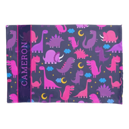 Dinosaurussen van nachtroze Paarse meisjes geperso Kussensloop (Voorkant)