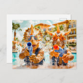 Dinosaurussen vechten op het strand feestdagenkaart (Voorkant / Achterkant)