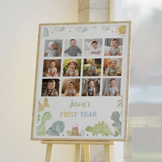 Dinosaurussen Verjaardag Eerste jaar Foto Mijlpaal Poster