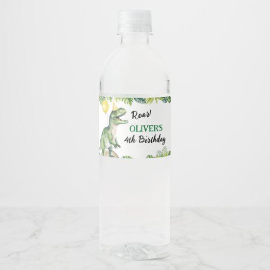 Dinosaurussen Verjaardag Water Fles Label Waterfles Etiket (Voorkant)
