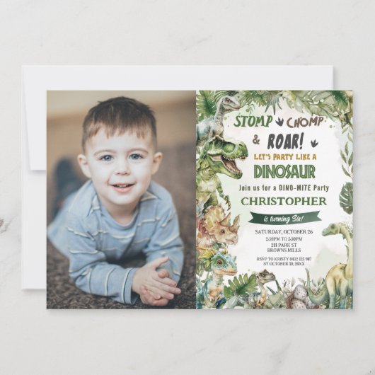 Dinosaurussen Verjaardagsfeest Stomp Chomp Roar Fo Kaart (Voorkant)