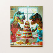 Dinosaurussen werken samen om een taart te bakken legpuzzel (Verticaal)