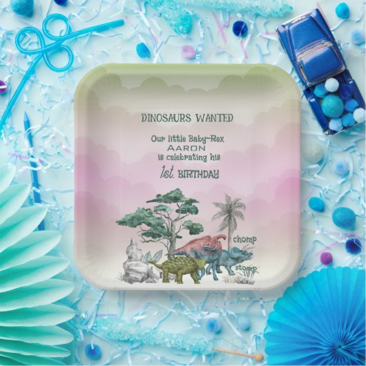 Dinosaurussen wilden baby's eerste verjaardag papieren bordje (Feest)