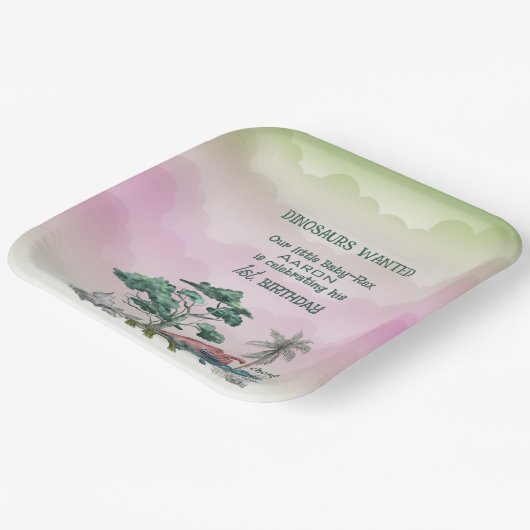 Dinosaurussen wilden baby's eerste verjaardag papieren bordje (Gebogen)