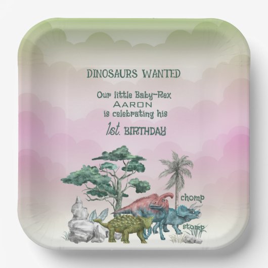 Dinosaurussen wilden baby's eerste verjaardag papieren bordje (Voorkant)