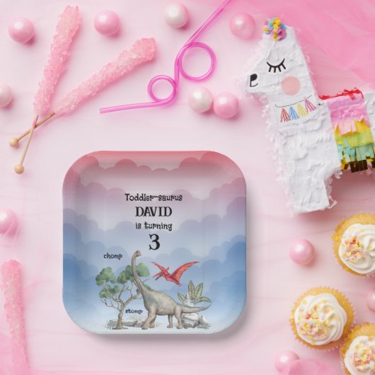 Dinosaurussen wilden peuter verjaardag papieren bordje (Feest)