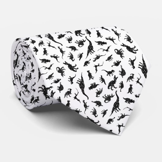 Dinosaurussen - zwart op wit stropdas (Opgerold)
