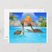 Dinosaurussen zwemmen in het meer briefkaart (Voorkant / Achterkant)