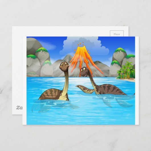 Dinosaurussen zwemmen in het meer briefkaart (Voorkant / Achterkant)