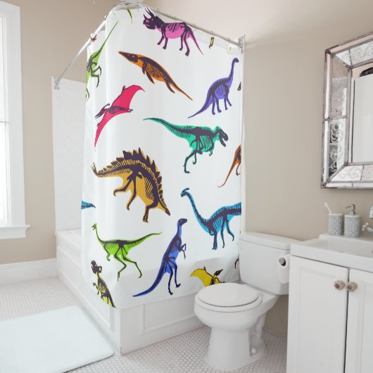 Dinosaurussilhouetten: schetspatroon. douchegordijn (In situ)