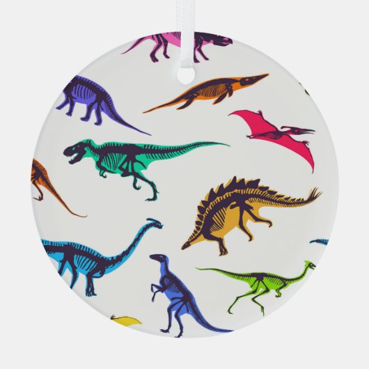 Dinosaurussilhouetten:  schetspatroon. glas ornament (Achterkant)