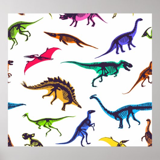 Dinosaurussilhouetten: schetspatroon. poster (Voorkant)