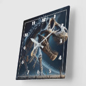 Dinosaurusskelet zwervend in een oud landschap vierkante klok (Hoek)