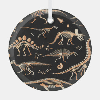 Dinosaurusskeletten, fossielen, patroon. glas ornament