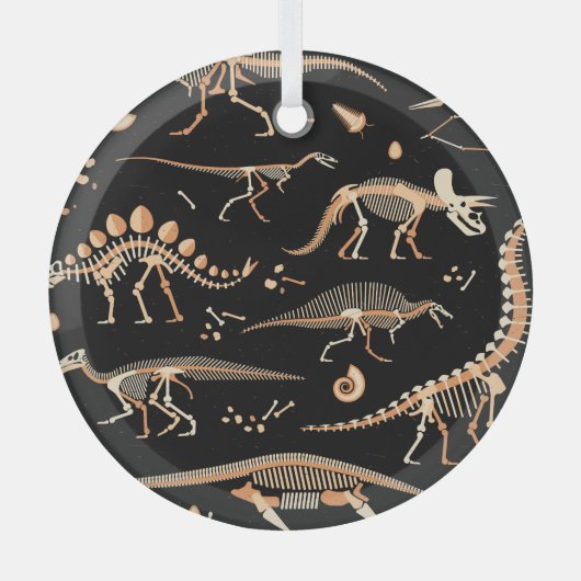 Dinosaurusskeletten, fossielen,  patroon. glas ornament (Voorkant)