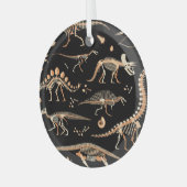 Dinosaurusskeletten, fossielen,  patroon. glas ornament (Voorkant links)