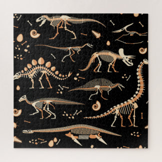 Dinosaurusskeletten, fossielen, patroon. legpuzzel