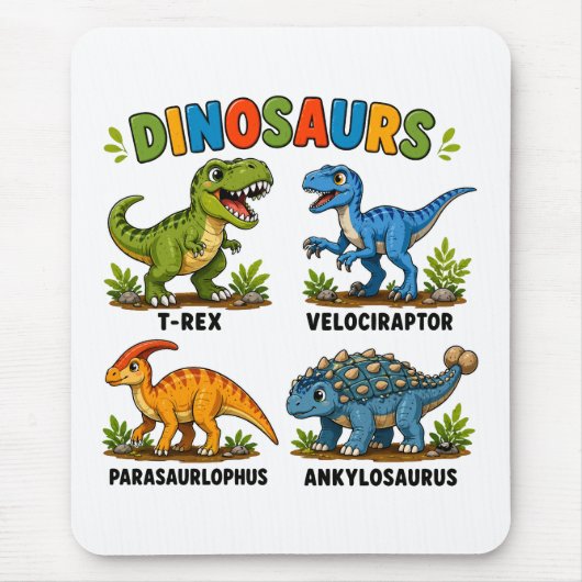 Dinosaurussoorten leren voor kinderen muismat (Voorkant)