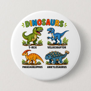 Dinosaurussoorten leren voor kinderen ronde button 7,6 cm