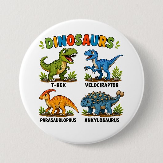 Dinosaurussoorten leren voor kinderen ronde button 7,6 cm (Voorkant)