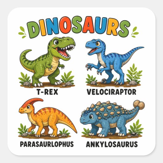 Dinosaurussoorten leren voor kinderen vierkante sticker (Voorkant)
