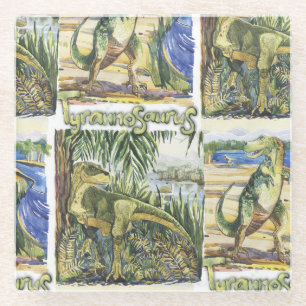 Dinosaurustijdperk: Waterverf landschapsillustrati Glazen Onderzetter