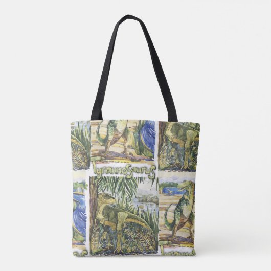 Dinosaurustijdperk: Waterverf landschapsillustrati Tote Bag (Achterkant)