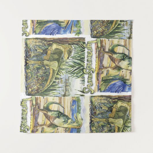 Dinosaurustijdperk: Waterverf landschapsillustrati Wandkleed (Voorkant (horizontaal))