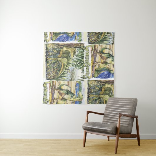 Dinosaurustijdperk: Waterverf landschapsillustrati Wandkleed (In Situ (horizontaal))