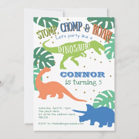 Dinosaurusverjaardag, groen, blauw, jongen verjaar kaart (Voorkant)